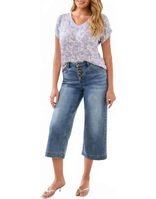 Button Fly Wide Crop Jeans