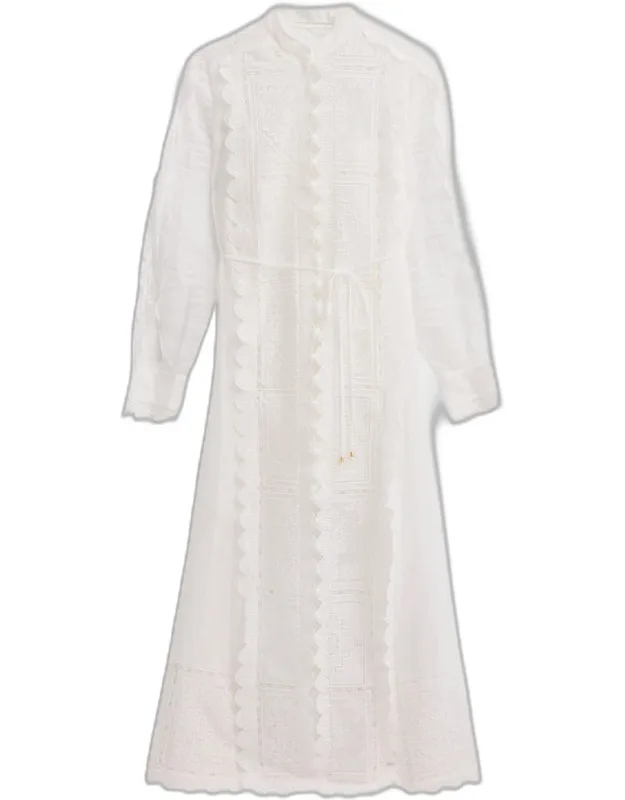 Aster Lace Panel Embroidered Midi Dress