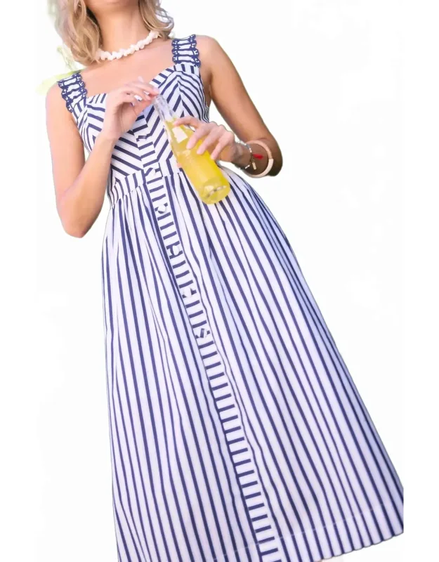 Striped Midi Dress With Embroidered Detail
