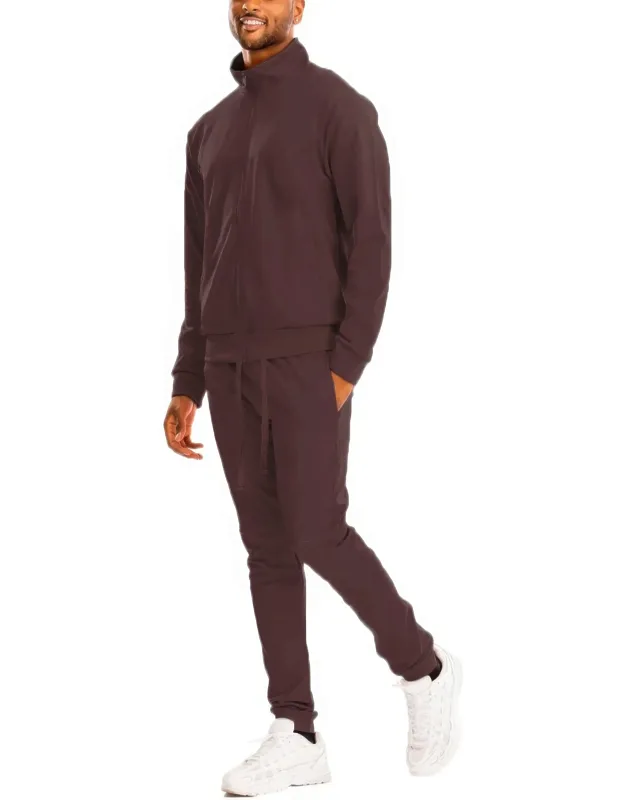 Full Zip Up Solid Track Jacket Set