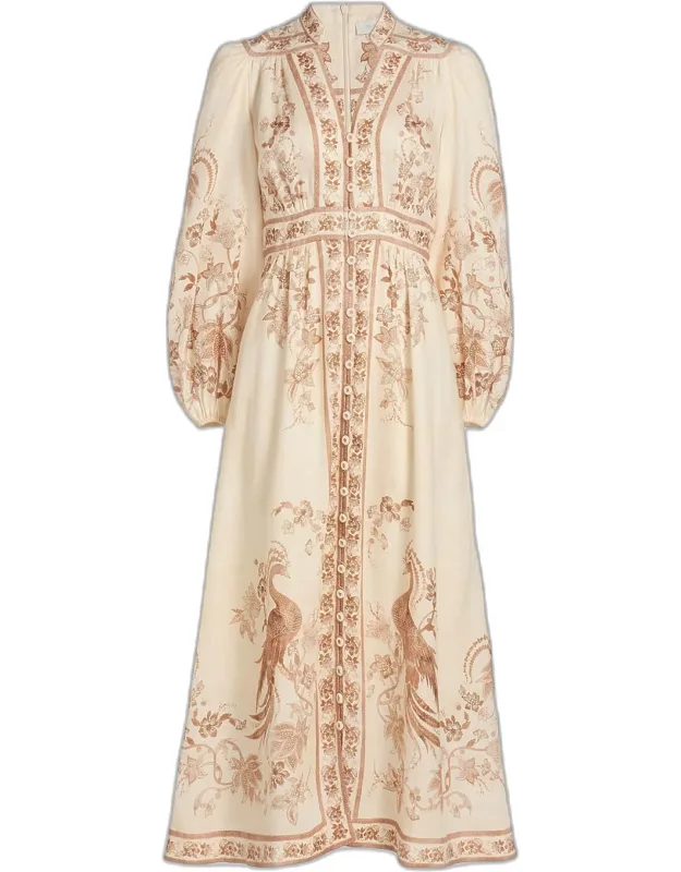 Plunge Linen Midi Dress