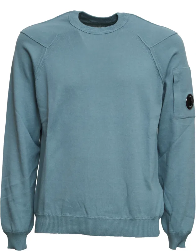 Cotton Crewneck Knit Sweater With Lens Detail