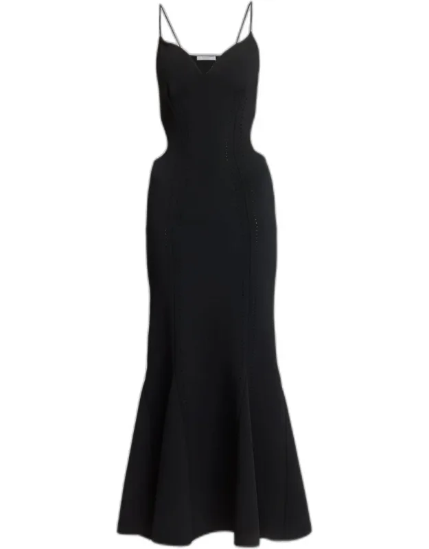 Pointelle Knit Waist-cutout Midi Dress