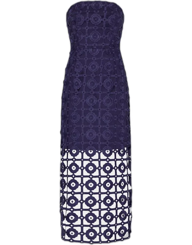 Strapless Tiled Lace Midi Dress
