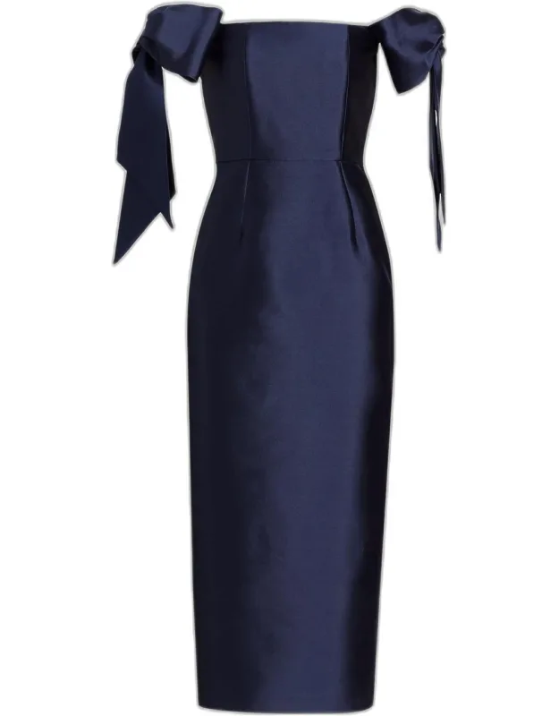 Isabella Bow Silk-wool Column Midi Dress