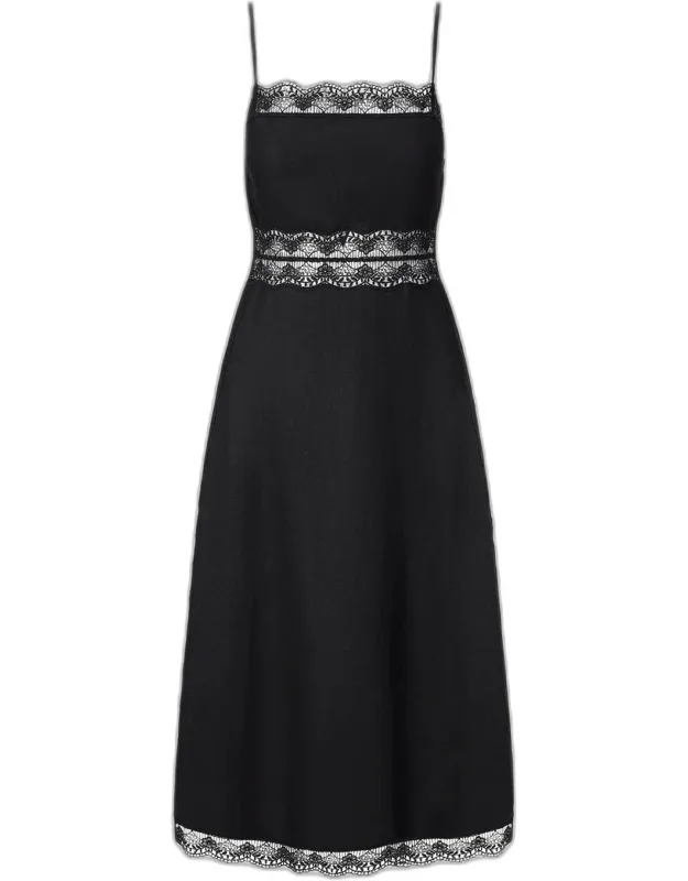 Lace-trim Linen Midi Dress
