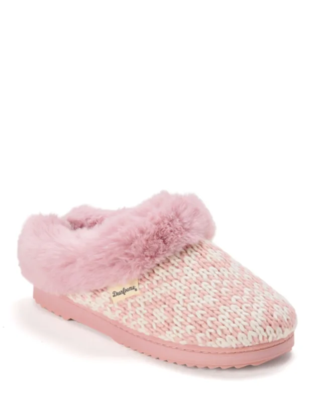 Dearfoams Hannah Festive Knit Clog Slipper - Temperature Regulating, Machine Washable