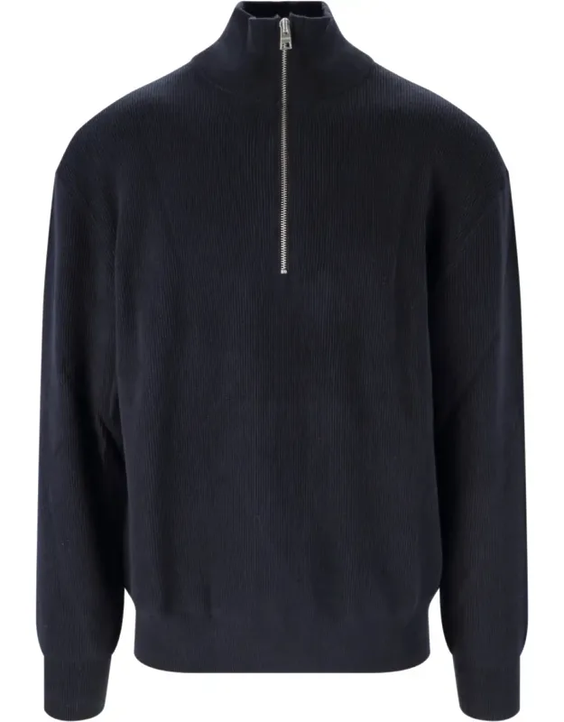 Cotton Blend Knit Pullover With Half-zip Closure