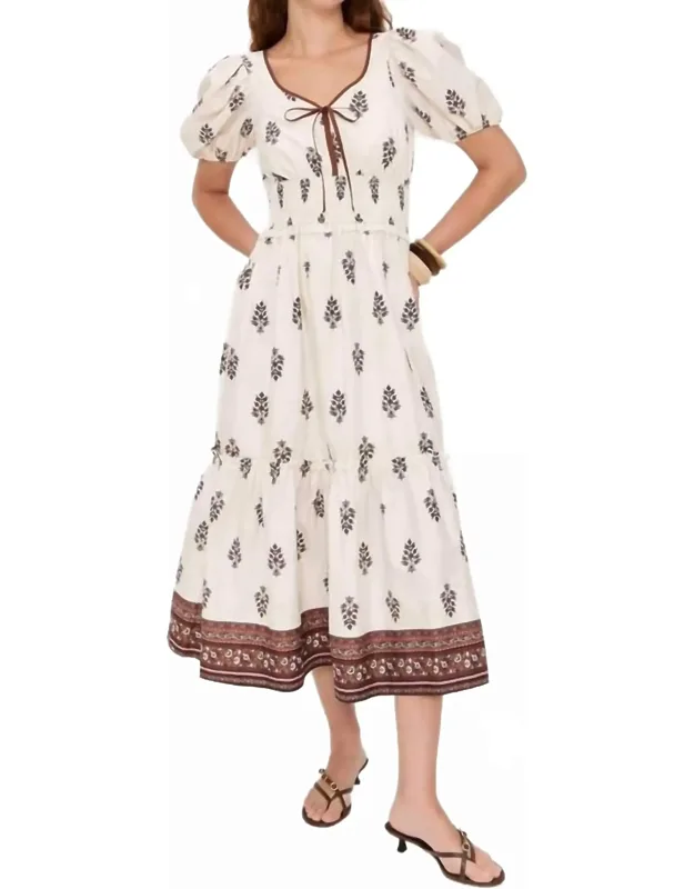 Puff Sleeve Pleated Midi Dress