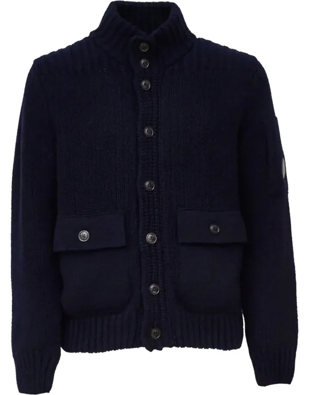 Button Lens Sweater With Ribbed Details And Flap Pockets