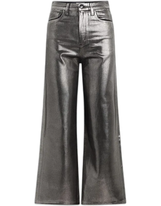 The Mia Foiled Wide-leg Ankle Jeans