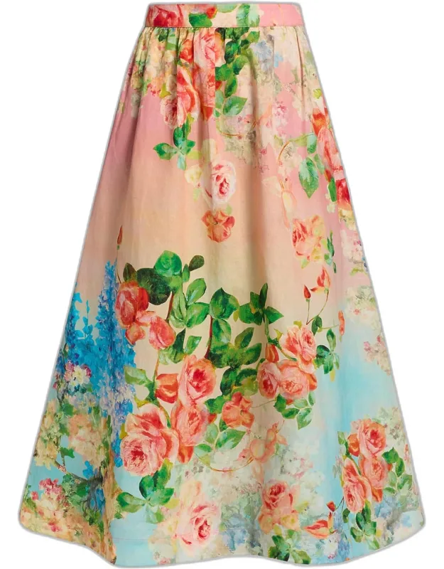 Floral Ombré Midi Skirt