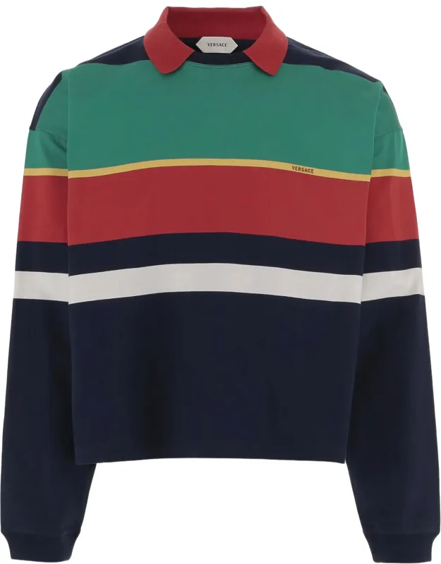 Multi Striped Cropped Cotton Polo Shirt