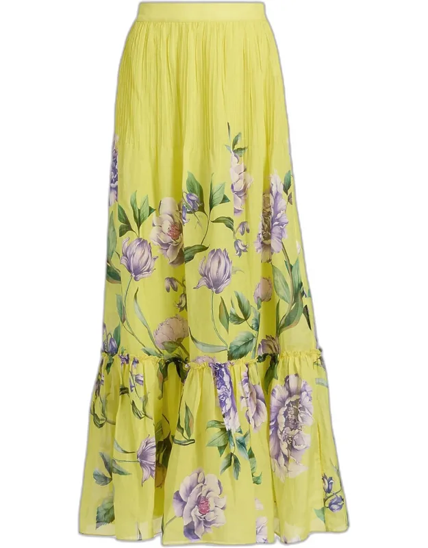 Floral Pintuck Maxi Skirt