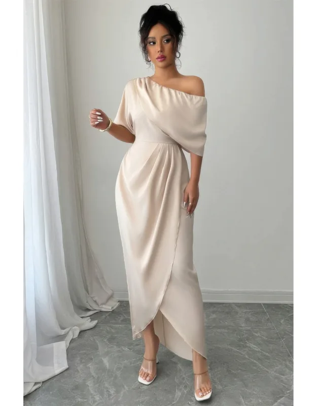 One Shoulder Cross Ruched Dress