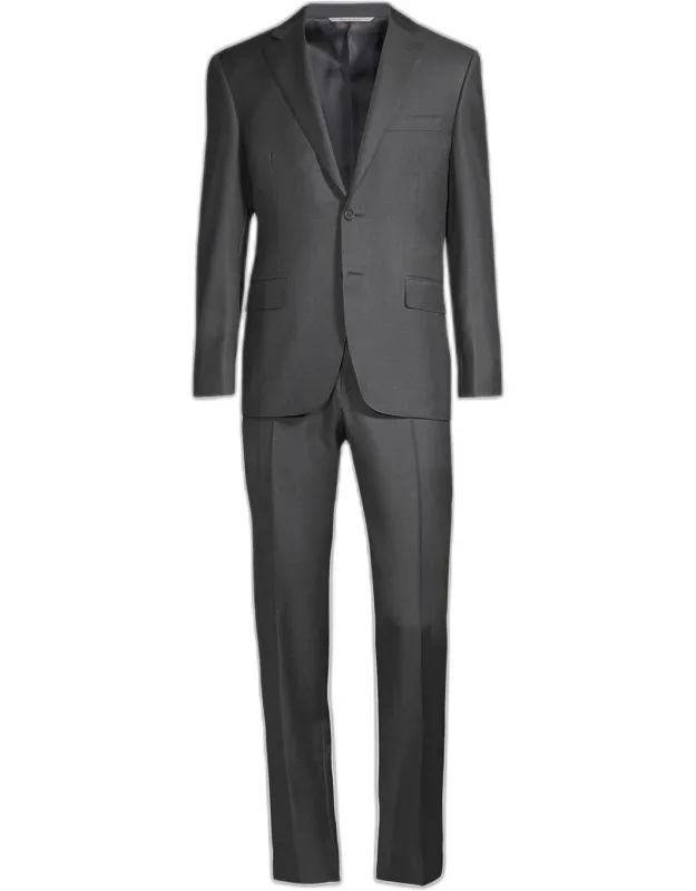 Regular Fit Solid Two-piece Suit