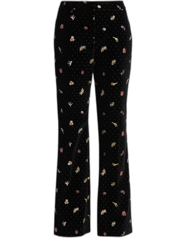Polka-dot Velvet Flare Pants