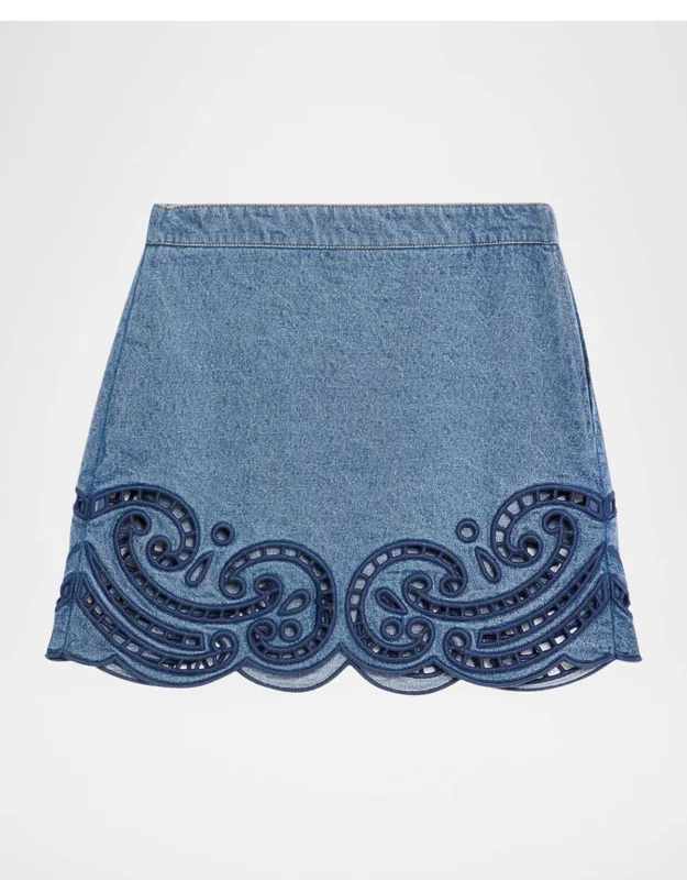 Embroidered Denim Mini Skirt