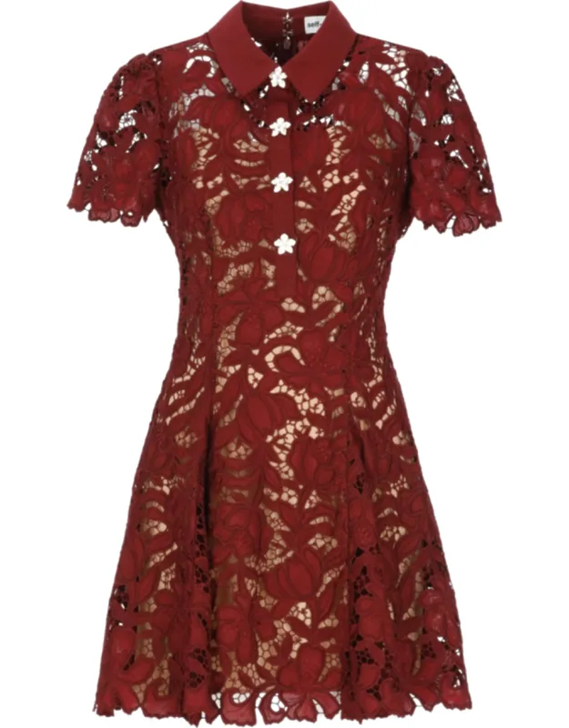 Floral Lace Mini Dress With Collared Neckline