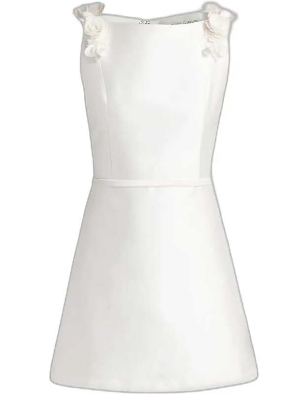 Rose-appliqué A-line Mini Dress
