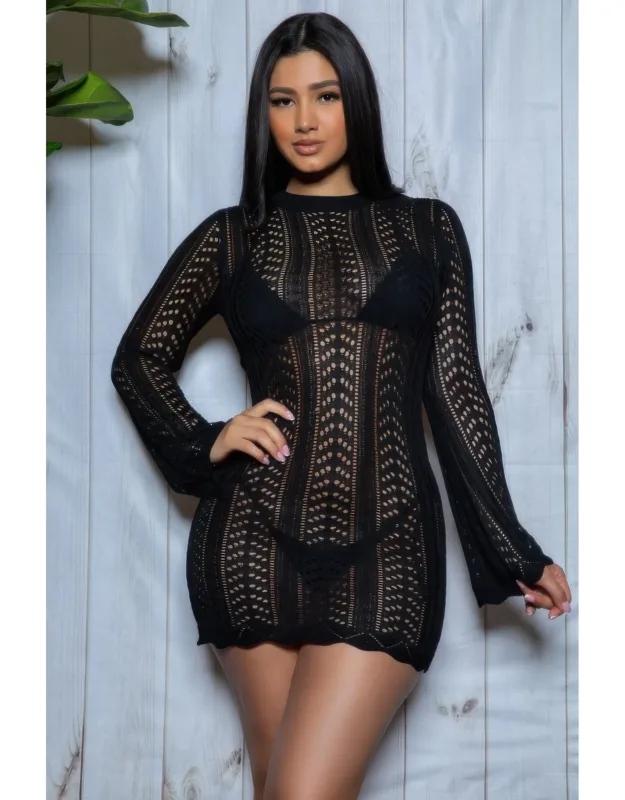 Kinsley Crochet Mini Dress With Scalloped Trim And Open Back