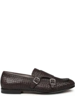 Woven Leather Loafers With Double Silver Buckle Detail