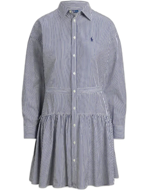 Pinstriped Cotton Drop-waist Mini Shirtdress