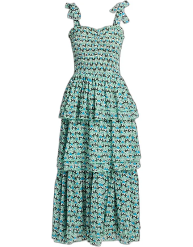 Printed Tiered Cotton Midi Dress