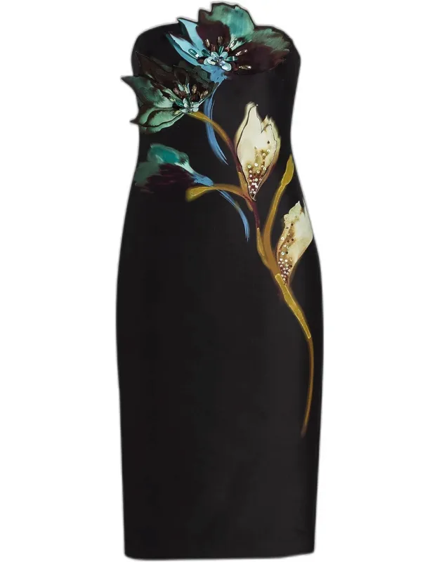 Floral Sheath Strapless Midi Dress