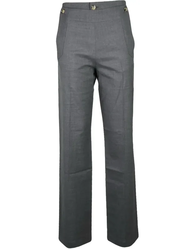 High-waist Virgin Wool Sailor Trousers With Button Closure