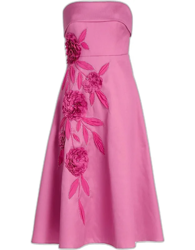 Floral Appliqué Strapless Midi Dress
