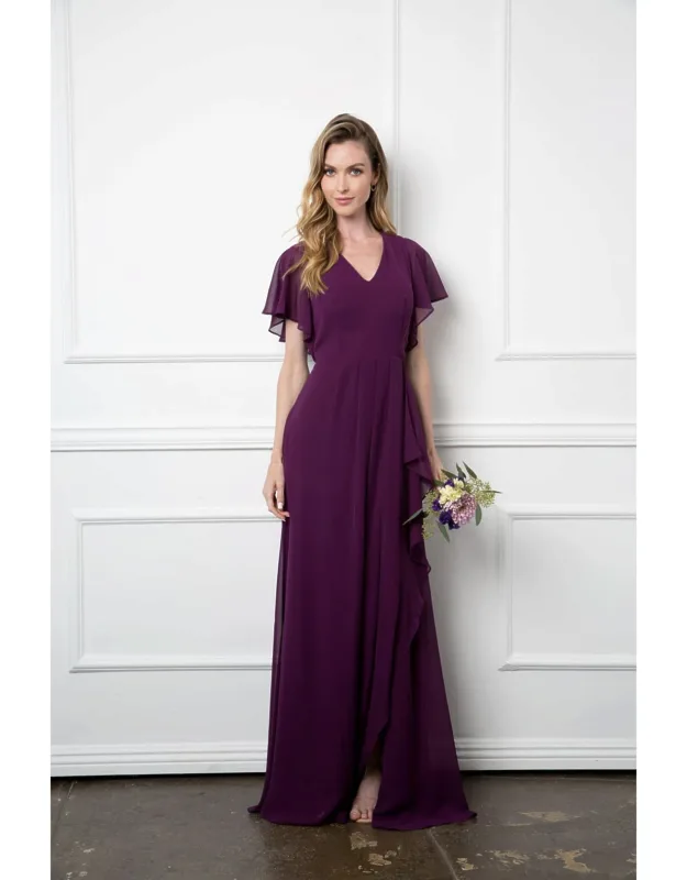 Long Formal Ruffle Sleeve Chiffon Evening Dress