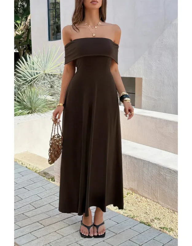 Off Shoulder Solid Backless Full Elegant Dress