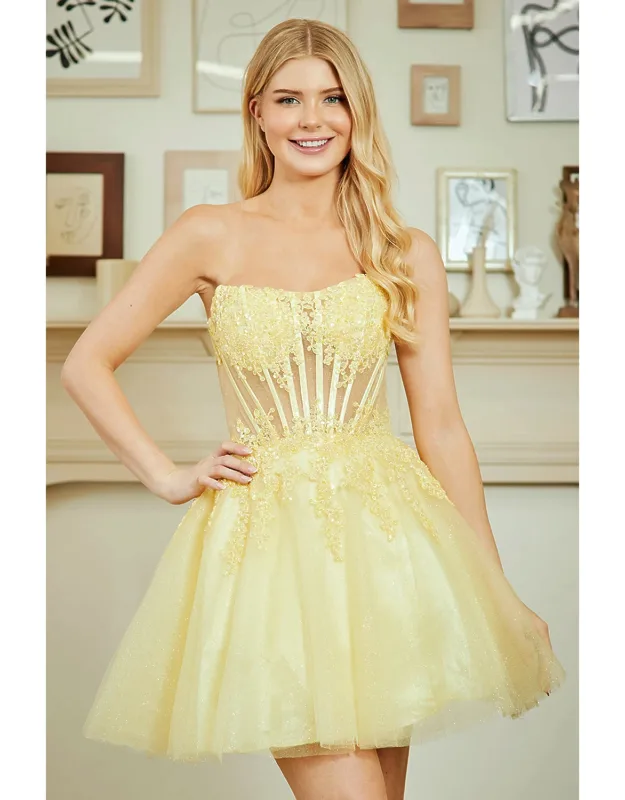 Strapless Lace Corset Tulle Dress With Embroidered Bodice And Lace-up Back