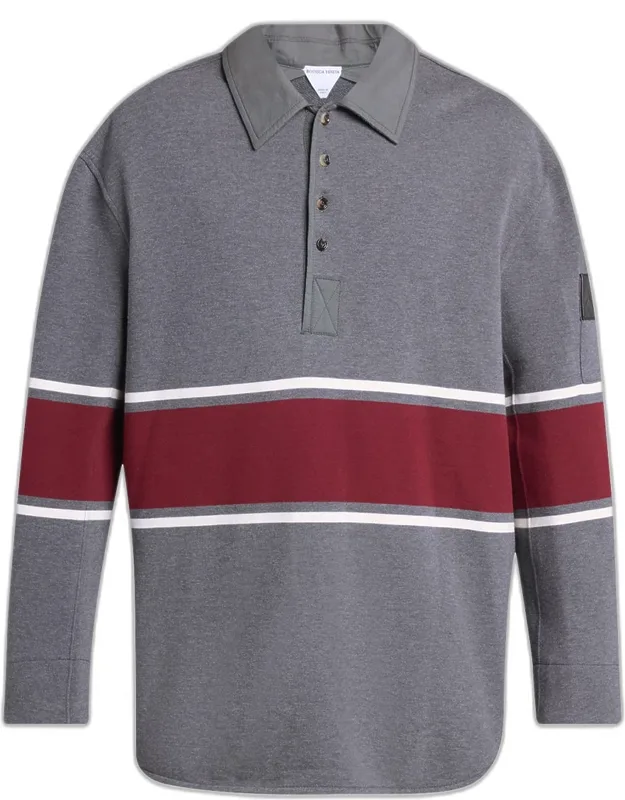 Striped Cotton Fleece Polo Shirt