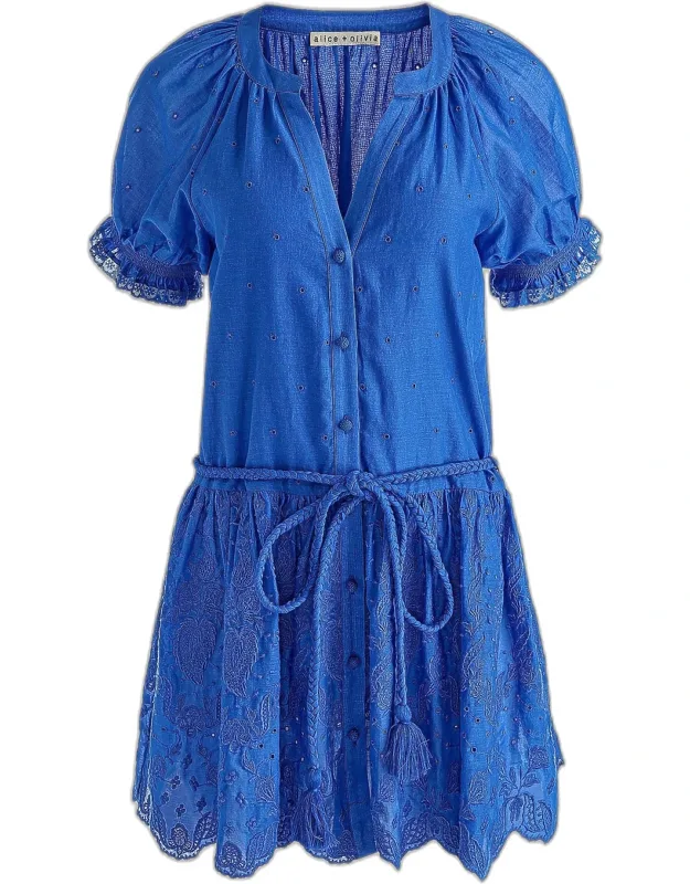 Tie-waist Eyelet Cotton A-line Mini Dress