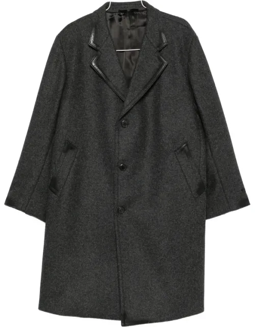 Leather-trimmed Single-breasted Coat