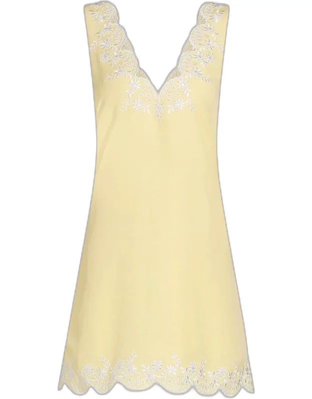 Embroidered Linen Mini Dress