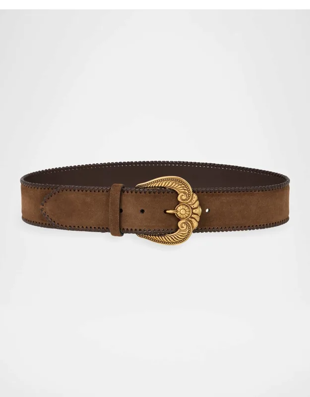 Suede Belt With Paisley Buckle
