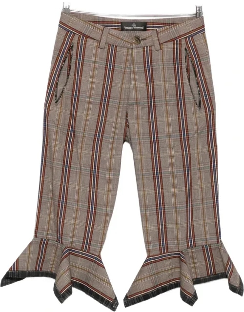 Checked-pattern Ruffled Crop Trousers