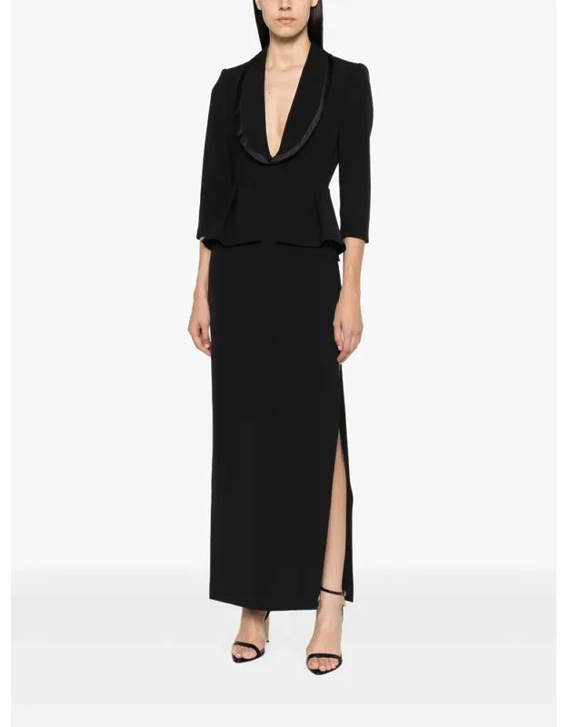 Peplum-waist Shawl-lapel Dress