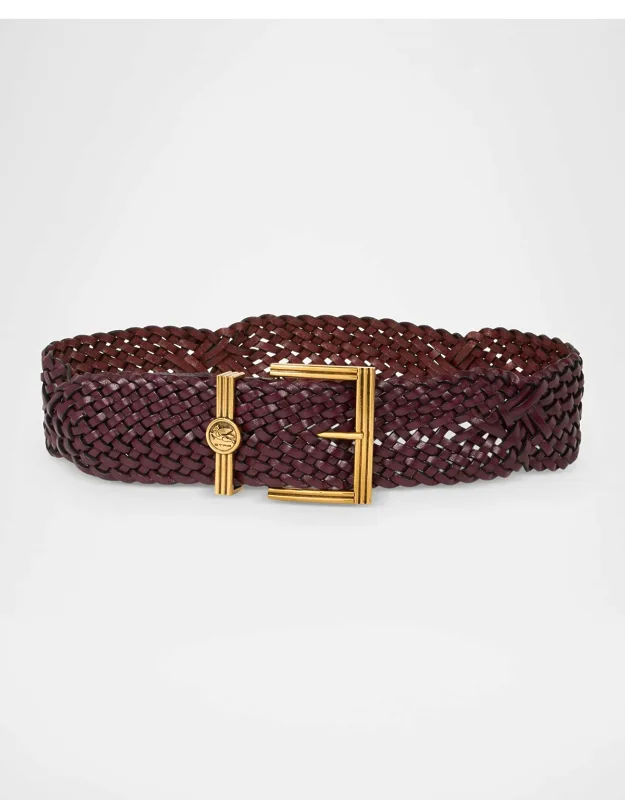 Woven Leather Belt With Coin Buckle