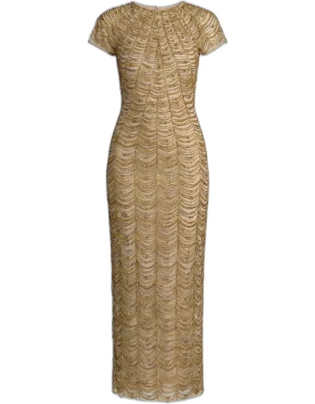 Bead & Rhinestone Bodycon Midi Dress