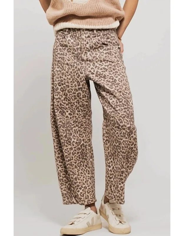 Leopard Print Barrel Jeans