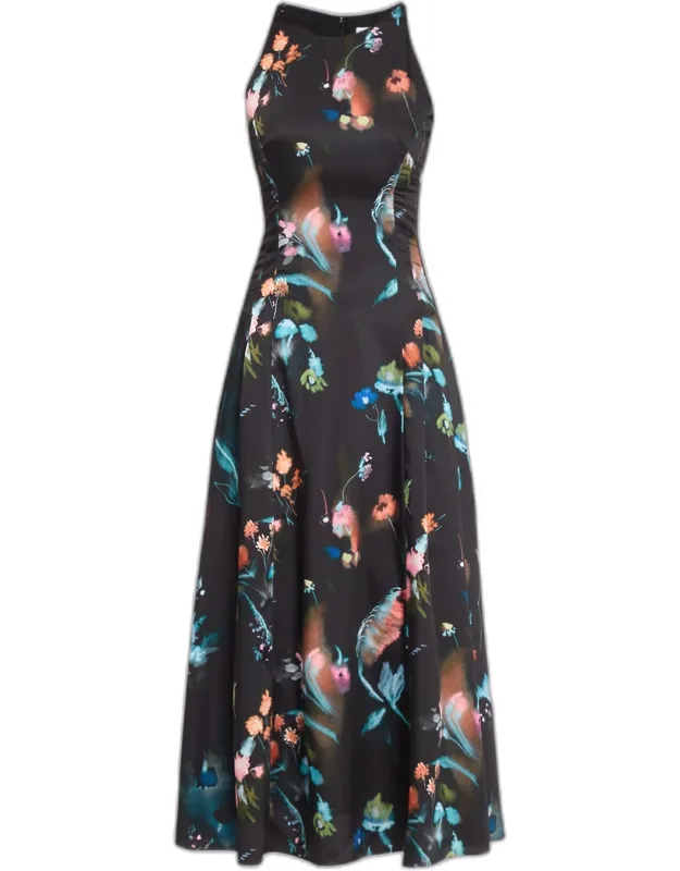 Jewel Neck Sleeveless Floral-print Dress