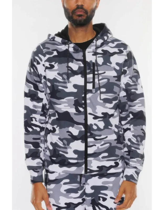 Solid Zip Up Jacket With Adjustable Drawcord Hood And Standard Pockets
