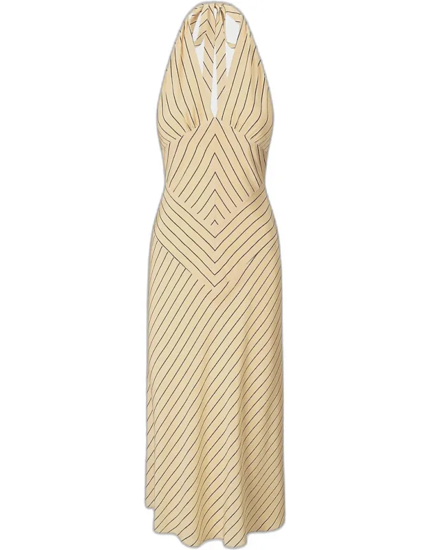 Striped Silk Halter Midi Dress
