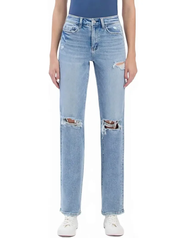 High Rise Distressed Straight Jeans