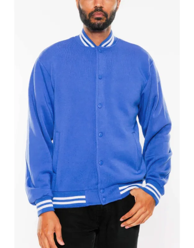 Fleece Snap Button Varsity Jacket