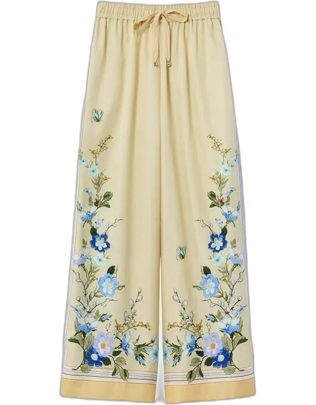 Floral Organza Wide-leg Drawstring Pants
